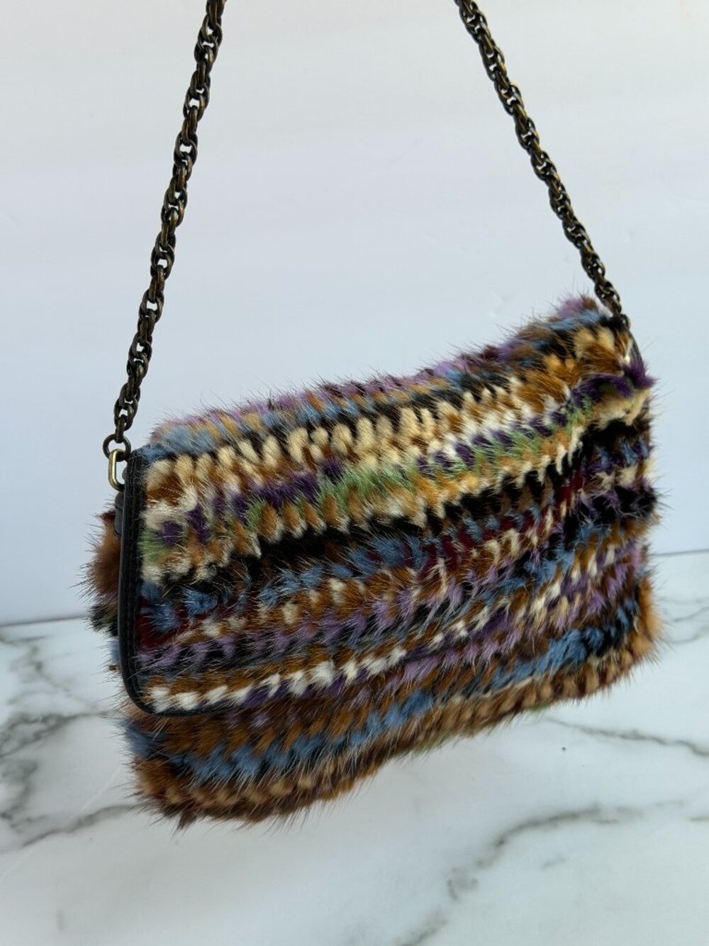 DVF Diane von Furstenberg Multicolor Mink Fur Flap Bag Clutch